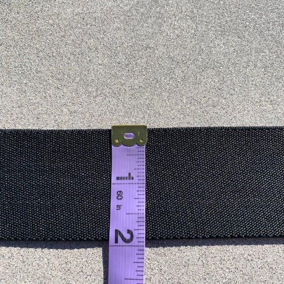 Vintage 80s Black Elastic Statement Buckle Cinch Waist Retro Belt - Picture 9 of 11